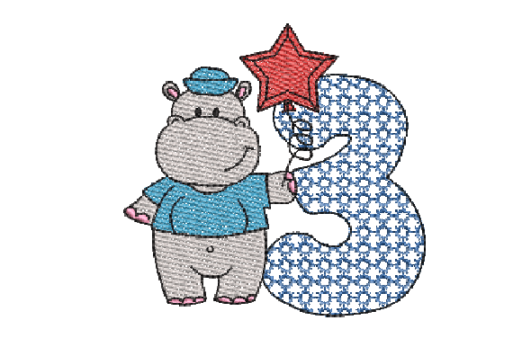 Number 3 Cute Hippo